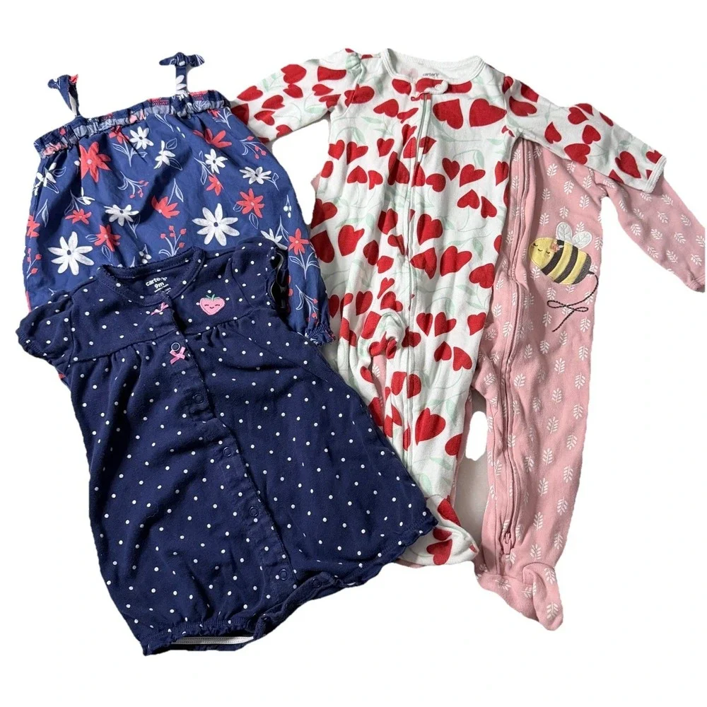 4 Pc Girls Lot 9 Month Carters  Bundle Spring Summer Sleepwear Sleeper One Piece